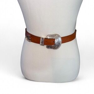 WESTERN BROWN LEATHER BELT W/SILVER‎ BUCKLE LADIES SMALL BY PARTNERS